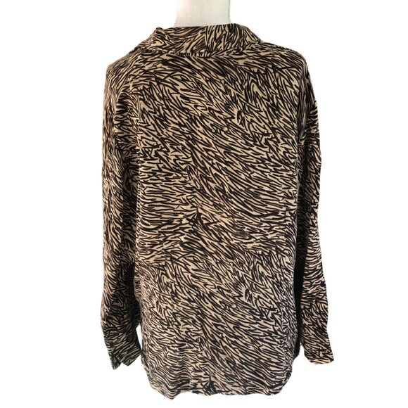 Barry Bricken Silk Blend Shirt XL Brown Black Animal Print Button Up Top - Picture 7 of 10